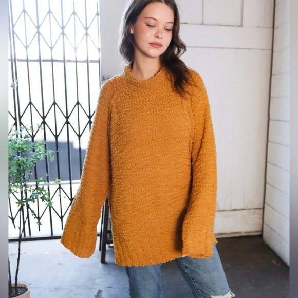 Reborn J Women’s Boutique Brand Deep Mustard Popcorn Oversized Sweater Size 3XL - Picture 1 of 6